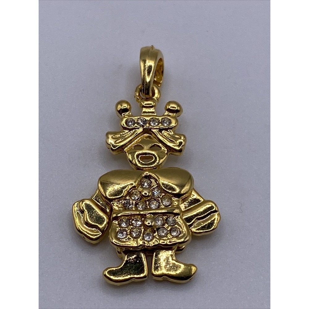 GOLD TONE & RHINESTONE QUEEN ARTICULATED PENDANT